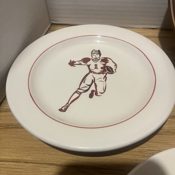 Williams-Sonoma Vintage Football Snack Dessert Salad 7-1/8” Plates Set of 4 - Picture 3 of 9
